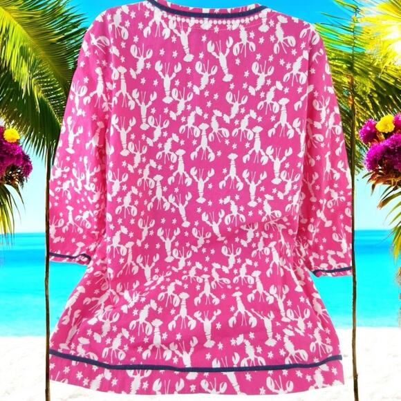 Talbots pink white 100% cotton lobster starfish tunic blouse Plus size 3X - Picture 7 of 8